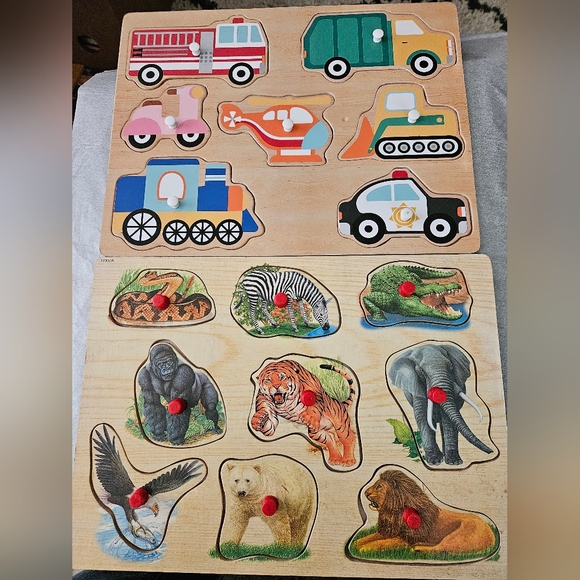 unknown Toys 2 Wooden Puzzles With Knobs Wild Animals And